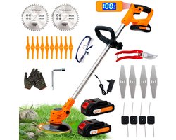 OUTIGO Accu grastrimmer met accu - Accu grasmaaier - 4 soorten messen - 2 x 21V accu's - opvouwbaar - perfect voor de tuin