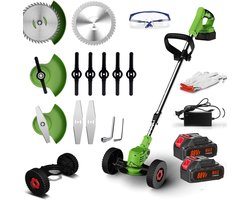Traumheim® 3-in-1 Kantenmaaier – Grastrimmer – Bosmaaier – Grasmaaier – Draadloos & Elektrisch – Incl. 2 Accu ‘s & Snellader – met wielen -groente