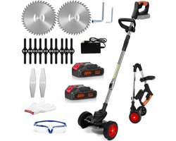 Traumheim® 3-in-1 Kantenmaaier – Grastrimmer – Bosmaaier – Grasmaaier – Draadloos & Elektrisch – Incl. 2 Accu ‘s & Snellader - Opvouwbaar met wielen - blauw-Incl. 3 snijkoppen