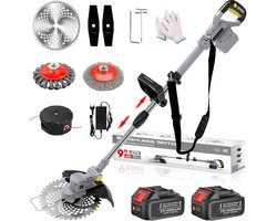Traumheim 4-in-1 Accu Grasmaaier - Elektrische Grastrimmer met 2x 4.0Ah Accu & Lader - 4-in-1 Multifunctioneel Onkruidwieder met Voegenborstel & Staalborstel - 750W Accu Grasmaaier - Grijs