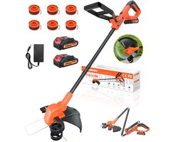 Traumheim Accu Grastrimmer met 2x Accus en Oplader - 30 cm 2-in-1 Graskantensnijder|Bosmaaier - Automatische Draadaanvoer - Elektrisch Grasmaaier - 6 Draadspoelen.