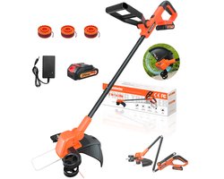 Traumheim Accu Grastrimmer met Accu en Oplader - 30 cm 2-in-1 Graskantensnijder|Bosmaaier - Automatische Draadaanvoer - Elektrisch Grasmaaier - 3 Draadspoelen.