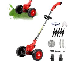 Traumheim®4-in-1 Kantenmaaier – Grastrimmer – Bosmaaier – Grasmaaier – Draadloos & Elektrisch – Incl. 2 Accu ‘s & Snellader - Opvouwbare grasmaaier-Met wielen – gemakkelijk te verplaatsen