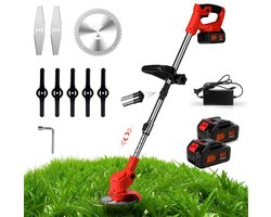 Traumheim®Accu-grasmaaier 21V met 2 accu's en oplader – Grastrimmer – Bosmaaier – Freischneider & Motorsense met telescopische steel + extra handgreep - - Opvouwbaar -rood