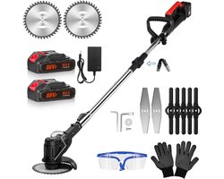 Traumheim®Accu-grasmaaier 21V met 2 accu's en oplader – Grastrimmer – Bosmaaier – Freischneider & Motorsense met telescopische steel + extra handgreep – Opvouwbare - zwart