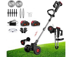 Traumheim®Accu-grasmaaier 21V met 2 accu's en oplader – Grastrimmer – Opvouwbare grasmaaier met wielen – Freischneider & Motorsense met telescopische steel + extra handgreep - zwart