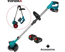 YOFIDA® Kantenmaaier - Grastrimmer Met Accu - Onkruidborstel Electrisch - Bosmaaier - Elektrische Snoeischaar - 1500Watt - 2 Accu's - Met accessoires