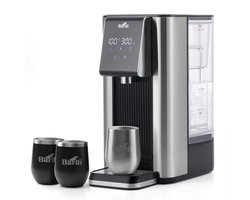 Bardi Heetwaterdispenser 2,6L – 6 Temperatuurstanden 45-100°C – Instant Waterkoker – Touch Display – Inclusief 3 Thermoscups (RVS + Zwart) & Onderzetter – RVS