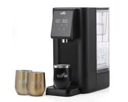 Bardi Heetwaterdispenser 2,6L – 6 Temperatuurstanden 45-100°C – Instant Waterkoker – Touch Display – Inclusief 3 Thermoscups (Zwart + Goud) & Onderzetter – Zwart