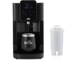 Bardi Heetwaterdispenser 4L – Instant Waterkoker met Touchscreen – 8 Temperatuurstanden (40–100°C) – 5 Volumestanden (100–400 ml) – Heetwatertap – Inclusief STRIX Waterfilter & Filterbox + Luxe Thermosbeker en Onderzetter – Zwart