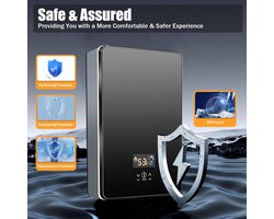 Doorstroomboiler - Elektrische Warmwater - Direct Douchen - Tankloos constante temperatuur - 18.5 x 18.5 x 29.5 cm - Zwart