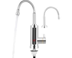 Elektrische Doorstroomboiler Kraan 3000W - Direct Warm Water Keuken of Tuin - Zilver