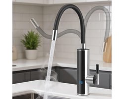 Elektrische kraan met doorstroomboiler - 3000 W, 230 V, onmiddelijke warmwaterlevering met LED-display, flexibele uitloop en 360 graden rotatie