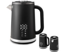 Elektrische waterkoker - Temperatuurgeregelde waterkoker - 1,7 liter dubbelwandige roestvrijstalen behuizing met anti-verbrandingsfunctie - Combineert waterkoker en verwarming - 1500W - Automatische uitschakeling - LED-indicator - Zwart