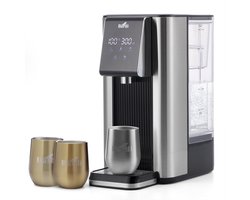 Heetwaterdispenser 2,6L – 6 Temperatuurstanden 45-100°C – Instant Waterkoker – Touch Display – Inclusief 3 Thermoscups (RVS + Goud) & Onderzetter – RVS