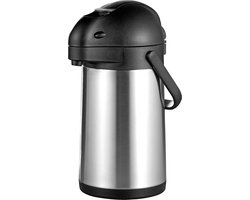 RVS Thermoskan met Pompsysteem en Draaibaar Onderstel - Zwart/Zilver