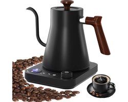Warmwaterdispenser - Waterkoker met Zwanenhals - 0.9 Liter - Temperatuur Instelbaar 40-100°C - 1200W - Warmhoudfunctie - RVS 304 - Voor Koffie en Thee - Real-time Display - Schenktuit voor Precisie - Zwart - Digitale Waterkoker