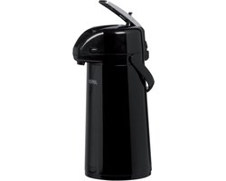 Zwarte Pompthermoskan 1,3 Liter met Glazen Binnenfles - Houdt Dranken tot 12 uur Warm en 24 uur Koud