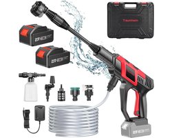 120BAR Accu Hogedrukreiniger - Hogedrukreiniger met 8000mAh Accu's - Borstelloze Motor + 0–180° Rotatiesproeier - 2 Kraanadapters voor Auto, Terras & Tuin