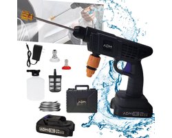 ADM Draadloze Hogedrukreiniger met 2 Accu’s – 21V – Voor Auto, Tuin, Grafsteen, GFT-bak, en Meer – Incl. Koffer & Spuitkop - zwart