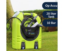 Aqua2go GD86 Mobiele Hogedrukreiniger Accu - Draadloze Hogedrukspuit 20 liter Tank 3-10 Bar voor onderweg - Terrasreiniger - Op Mountainbike MTB Fiets Auto Camping Caravan