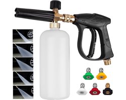 Autowaspistool - Met 5 snelkoppelsproeiers en Opschuimkan - Tuinslang Pistool - Spuitpistool - Hoge Druk Tuinspuit - Waterpistool - Tuinsproeier - Waterspuit - Met Verstelbare Straal - Met Drukknop - Voor Buiten, Huis, Garage, Terras, Tuin