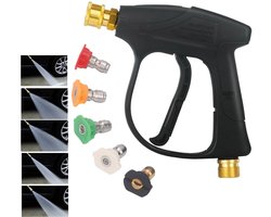 Autowaspistool - Met 5 snelkoppelsproeiers - Tuinslang Pistool - Spuitpistool - Hoge Druk Tuinspuit - Waterpistool - Tuinsproeier - Waterspuit - Met Verstelbare Straal - Met Drukknop - Voor Buiten, Huis, Garage, Terras, Tuin