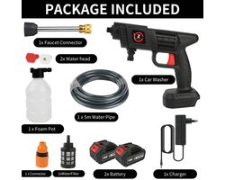 Batterijdrukspuit 21V Max 50 Bar – Draagbare Hogedrukreiniger met Batterij – Voor Auto, Terras, Ramen, Gazon en Zwembad – Zwart
