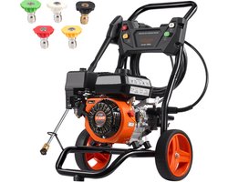 Benzine Hogedrukreiniger, 3400PSI, 2,6 Gpm, 10 L/Min, met 5-Delige Sproeierset, De Benzine Hogedrukreiniger Levert 3400 PSI En Een Debiet van 10 L/Min