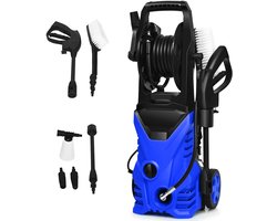 COSTWAY Hogedrukreiniger, 140 bar, 300 l/h draagbare hogedrukreiniger met Lotus-mondstuk en hogedruksproeier, langere draden en tuinslang, geschikt voor het reinigen van tuin, auto, huis (Blauw)