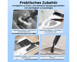 COSTWAY Stoomreiniger 1600 W, stoomdruk: 3 bar, opwarmtijd: 15s, temperatuur: tot 180℃, tank: 1000 ml, handheld stoomreiniger met 9 accessoires en riem (wit)