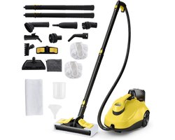 COSTWAY Stoomreiniger 2000 W, stoomdruk: 5 bar, tank: 1,8 l, temperatuur: tot 160 ℃, stoomreiniger bodem met 29 accessoires en rollen, incl. 5 m netsnoer (geel)