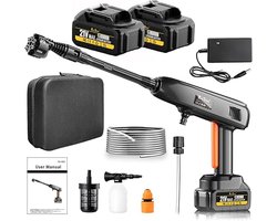 Draadloze Hogedrukreiniger 21V – 1200 PSI Accu Hogedrukspuit – 2 Batterijen – 6-in-1 Mondstuk & Schuimkanon – Draagbare Power Washer voor Auto, Tuin & Terras