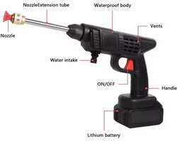 Draadloze Hogedrukreiniger 24V – Accu Spuitpistool met 2 Accu’s, 200W, 5600mAh – Incl. Sproeikoppen, Foamfles