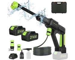 Draadloze Hogedrukreiniger - 28 bar - Incl. 2 Accu's, Koffer, 5M lange Tuinslang & meer - 6 Sproeistanden - Oplaadbaar - 400W