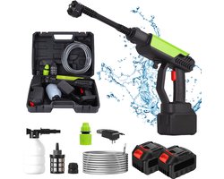 Draadloze Hogedrukreiniger 45BAR - Met 2x 1500mAh Accu's & 6-in-1 Multifunctionele Mondstuk - 5M Slang met Filter - Krachtige 22000 RPM Motor - Voor Auto, Terras, Tuin, Hek & Zwembad - Inclusief Schuimlans en Draagtas
