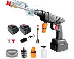 Draadloze Hogedrukreiniger 48V – Accu Hogedrukspuit 500 PSI / 35 Bar – Met 2 Batterijen – 10m Slang & Mondstukken – Voor Auto, Tuin en Terras