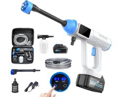 Draadloze Hogedrukreiniger 48V - Draagbare Hogedruk - 300W - 30 bar - 15.000mAh Accu - Met LCD Display - Voor Auto, Tuin & Irrigatie - Waterpistool - Wit/Blauw