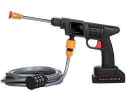 Draadloze Hogedrukreiniger 60 Bar – 21V Accu – 2 Batterijen & Oplader – Voor Auto, Tuin & Terras – Incl. 5m Slang & Schuimfles – Zwart