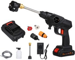 Draadloze Hogedrukreiniger - Inclusief Accu & Oplaadbare Batterij - Hogedrukspuit voor Auto Was Set en Terrasreiniger - Krachtige Waterdruk met Verstelbare Sproeikop - Draagbare Hogedrukspuit voor Auto, Tuin en Terras | Complete Reinigingsset