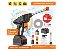 Draadloze Hogedrukreiniger met Accu – Krachtige Waterreiniger voor Auto, Terras & Tuin – Complete Set, Meerdelig