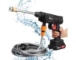 Elektrische Accu-Hogedrukreiniger - 1.2mpa - Multifunctioneel Mondstuk - Draagbaar Oplaadbaar Snoerloos - Reinigingsspuitpistool - met Rijke Accessoires - voor Auto, Tuin, Terras, Raam - zwart