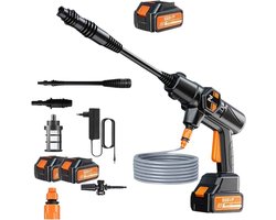 ElevateCommerce - Draadloze Hogedrukreiniger 21V met 2 Accu’s – 200 Bar Hogedrukspuit voor Auto, Tuin & Terras – Draagbare Waterpistool Power Washer