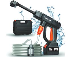 Grovux Draadloze Hogedrukreiniger - Auto Was Set - Terrasreinigers Groenaanslag - Hogedrukspuit - Incl. 21V Accu - Zwart