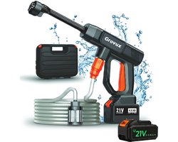 Grovux Draadloze Hogedrukreiniger - Auto Was Set - Terrasreinigers Groenaanslag - Hogedrukspuit - Incl. 2x 21V Accu - Zwart