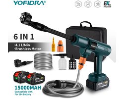 Hogedruk Spuit - Hogedrukreiniger - 200BAR - 3500W - Draadloos - Inclusief 2 Batterijen - 6-in-1 spuitkop - Voor Auto’s & Tuin