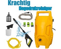Hogedrukreiniger (1500W, set voor huis en auto inbegrepen, max. debiet: 350 l/u, in kartonnen doos), waterfilter, hogedruk-flexibele slang, vuilblaster, spuitlans