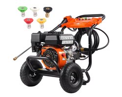 Hogedrukreiniger - Benzine - Max 3500 PSI (241 bar) - Debiet 10 L/min - Aluminium Pomp - Hogedrukpistool en Verlengstok - Set van 5 Sproeiers - Terrasreiniger Opzetstuk