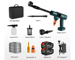Hogedrukreiniger - Spuitpistool - Terrasreiniger - Hogedrukspuit - 6-in-1 - Draadloze - 200Bar - 3500W - met 2 Accu’s en EU Stekker - voor Auto, Tuin en Terras