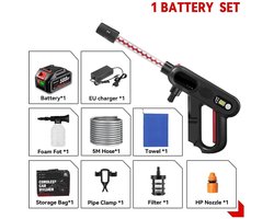 Hogedrukreiniger - Terrasreiniger - Accu/Elektrische - 220Bar - 5-in-1 - Draadloos Spuitpistool - 1 Batterij & EU-Stekker voor Auto, Tuin en Terras